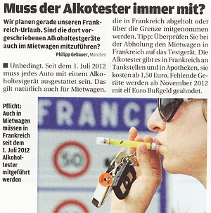 Abbildung News Juni 2012 - Alkoholtester in Frankreich